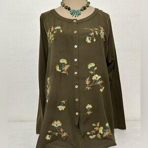 J Jill Embroidered Woven Front Shirt